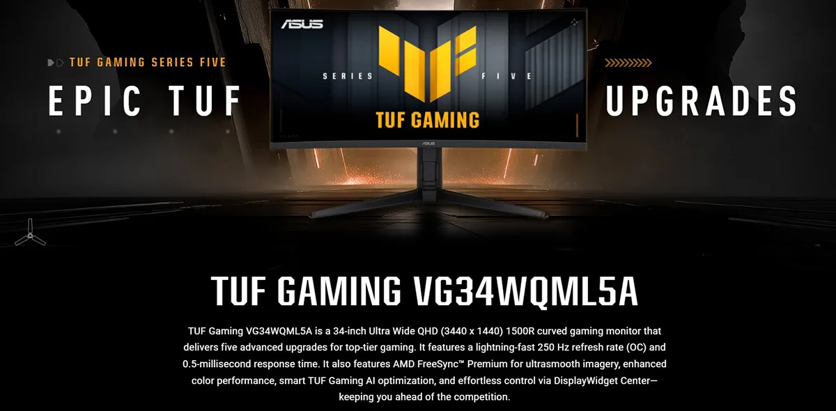 ASUS TUF Gaming VG34WQML5A 34-inch WQHD 250Hz Curved Gaming Monitor Price in Bangladesh